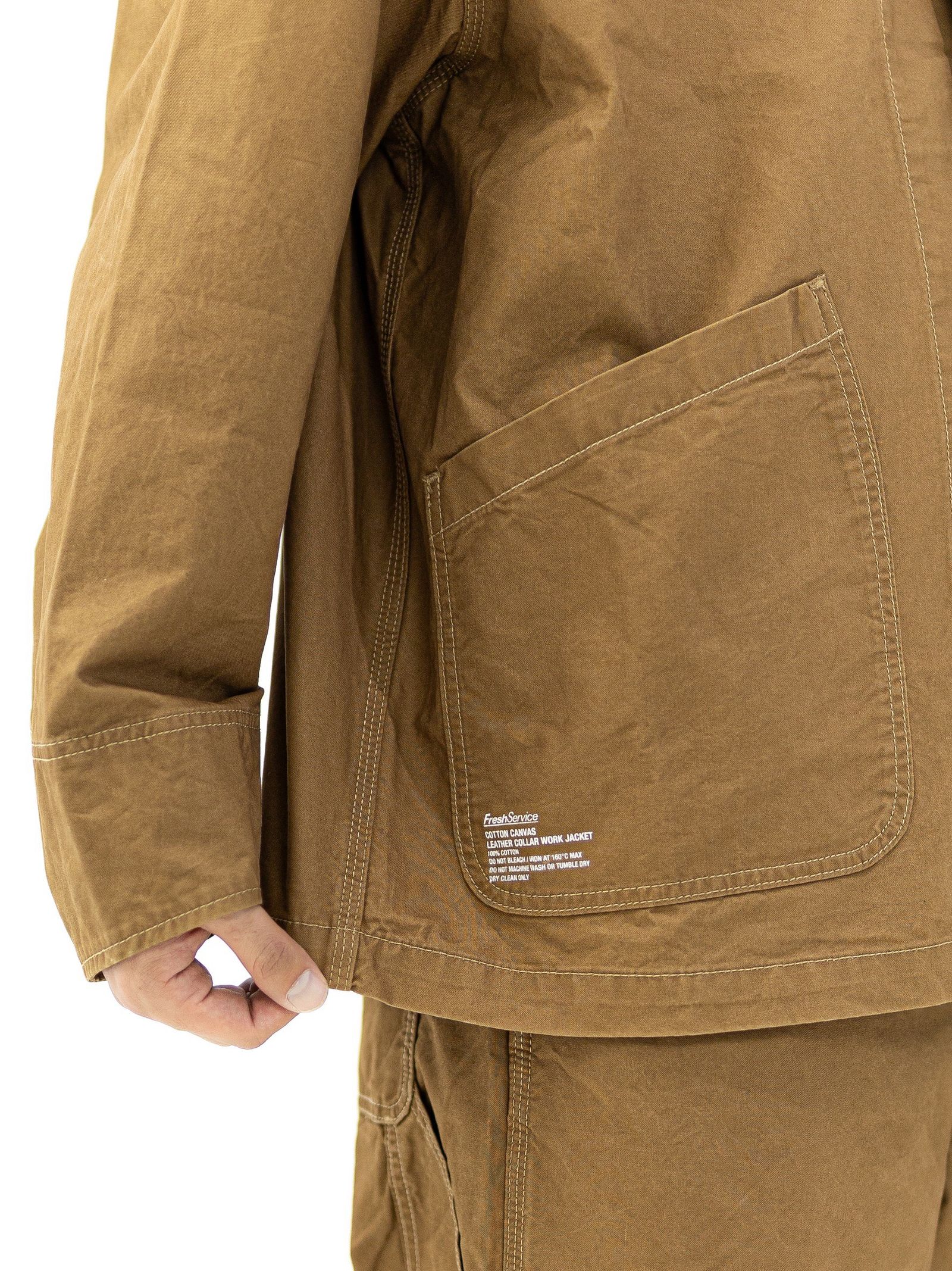 フレッシュサービス COTTON CANVAS LEATHER COLLAR WORK JACKET (CAMEL) MARKスタイル
