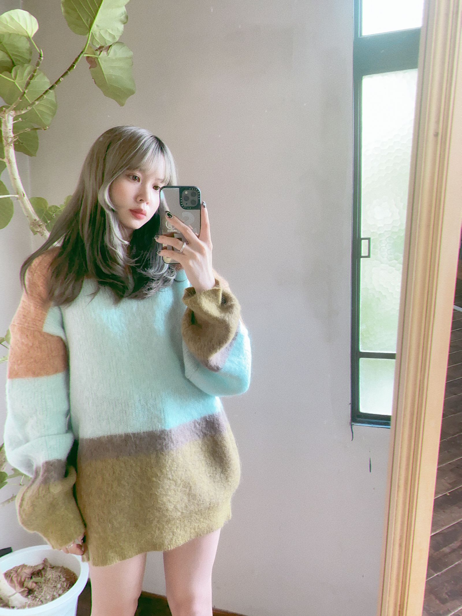 ヨーク23AW MOHAIR BORDER CREWNECK SWEATER(YK23FW0572S)PINK