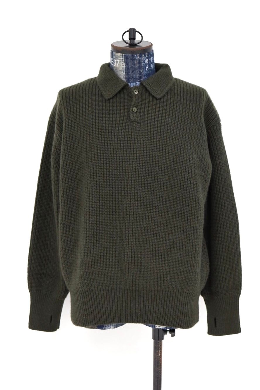 マーカウェア 26AW RIBBED POLO COLLAR JUMPER(A26C24SW02C)DARK OLIVE☆新作発売！