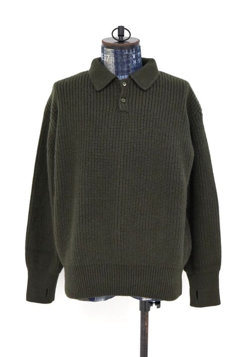 マーカウェア 26AW RIBBED POLO COLLAR JUMPER(A26C24SW02C)DARK OLIVE☆新作発売！