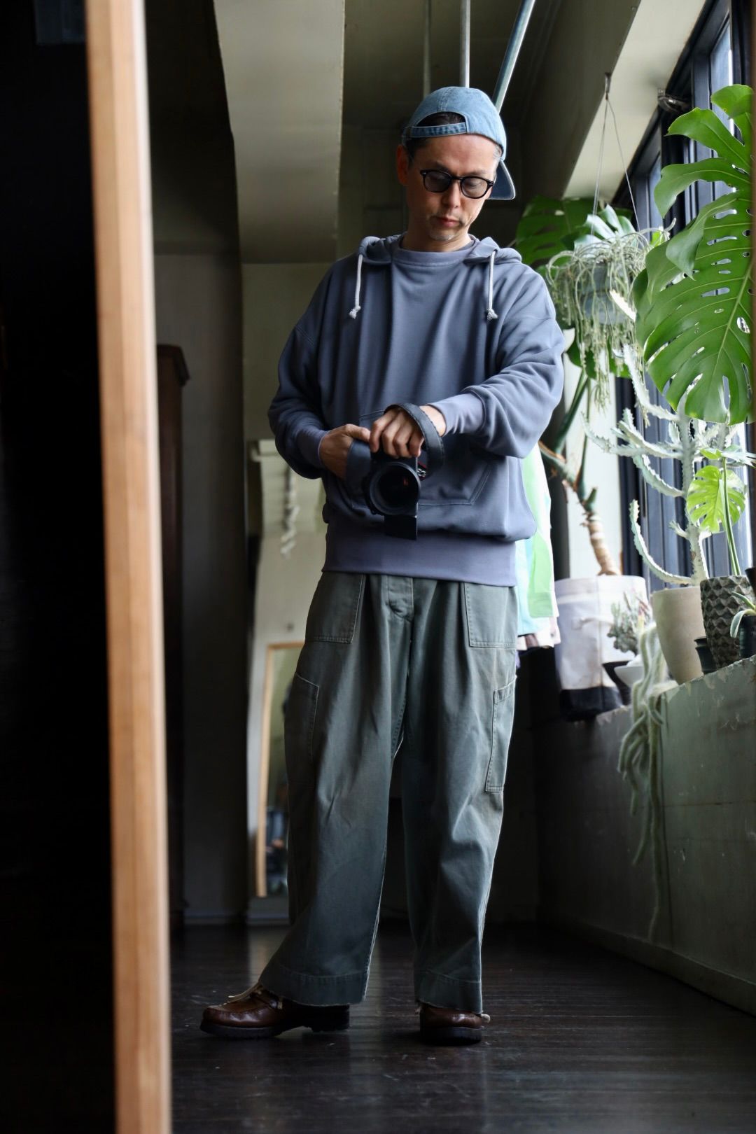 ファウンダ 25SS W FACE HOODIE(015FD251011)SMOKE BLUE