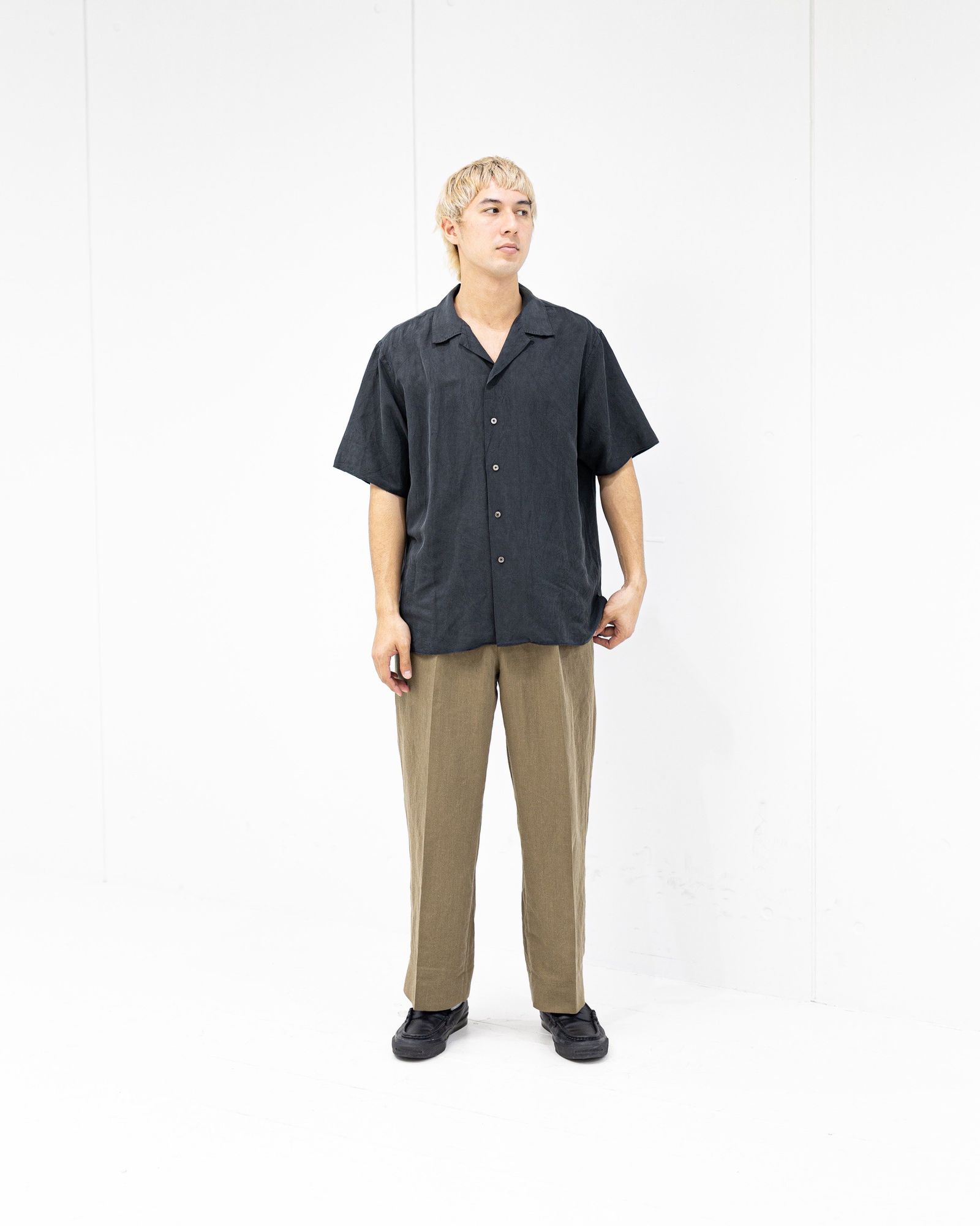 A.PRESSE Vintage Silk Linen S/S Open Collar Shirts  (BLACK) 4月11日(土)新作発売！