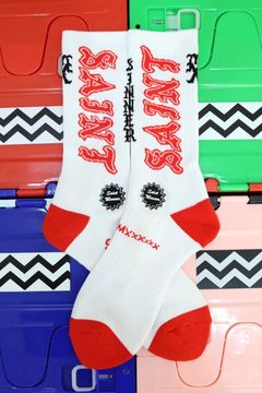 セントマイケル 26SS SAINT SOCKS(SM-MK8-0000-106)WHITE×RED☆4月11日(土)発売！