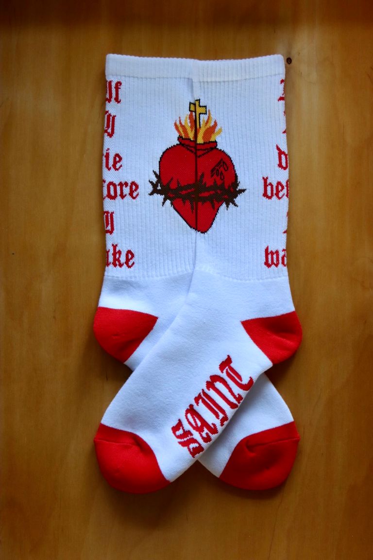 Saint Mxxxxxx Heart Socks White