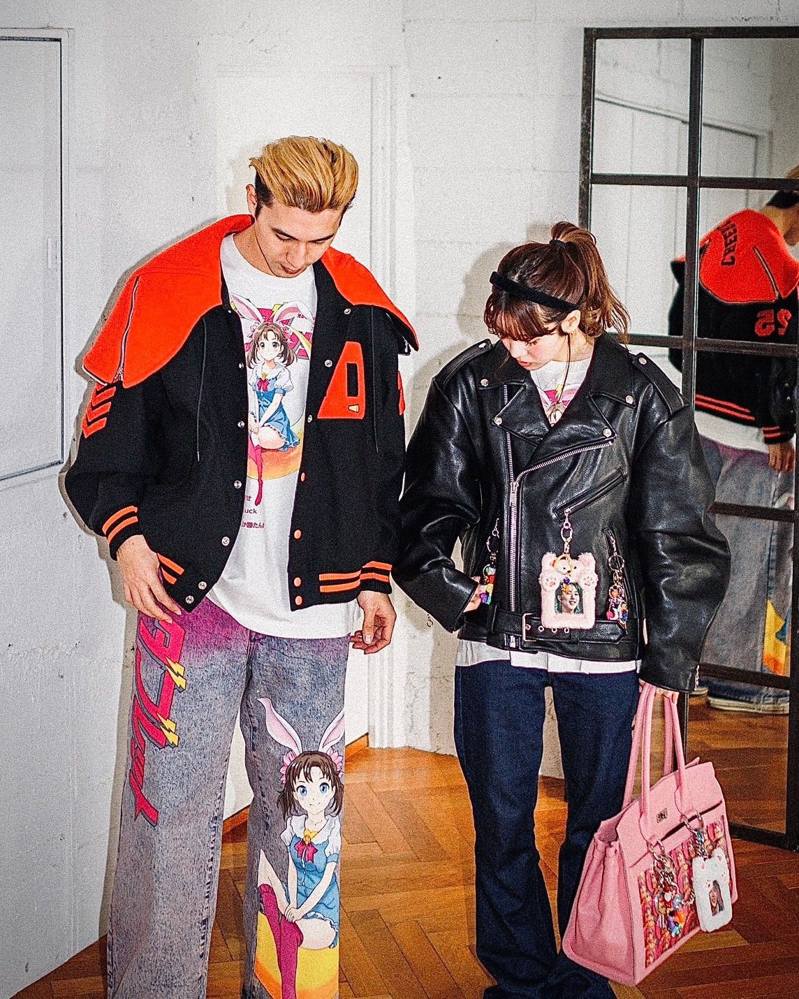 ダブレット “ITA” RIDERS JACKET & PETAL MOUTH HOOD VARSITY JACKET スタイル