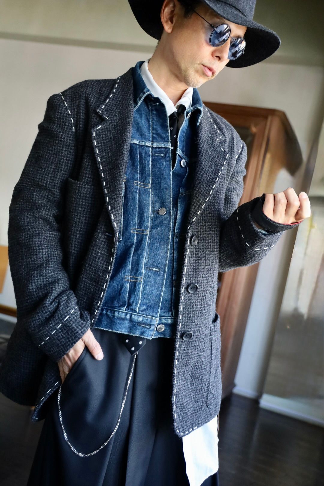 ワイズフォーメンY's for men 25AW HOUNDSTOOTH STITCH JACKET (ML-J13-106)BLACK