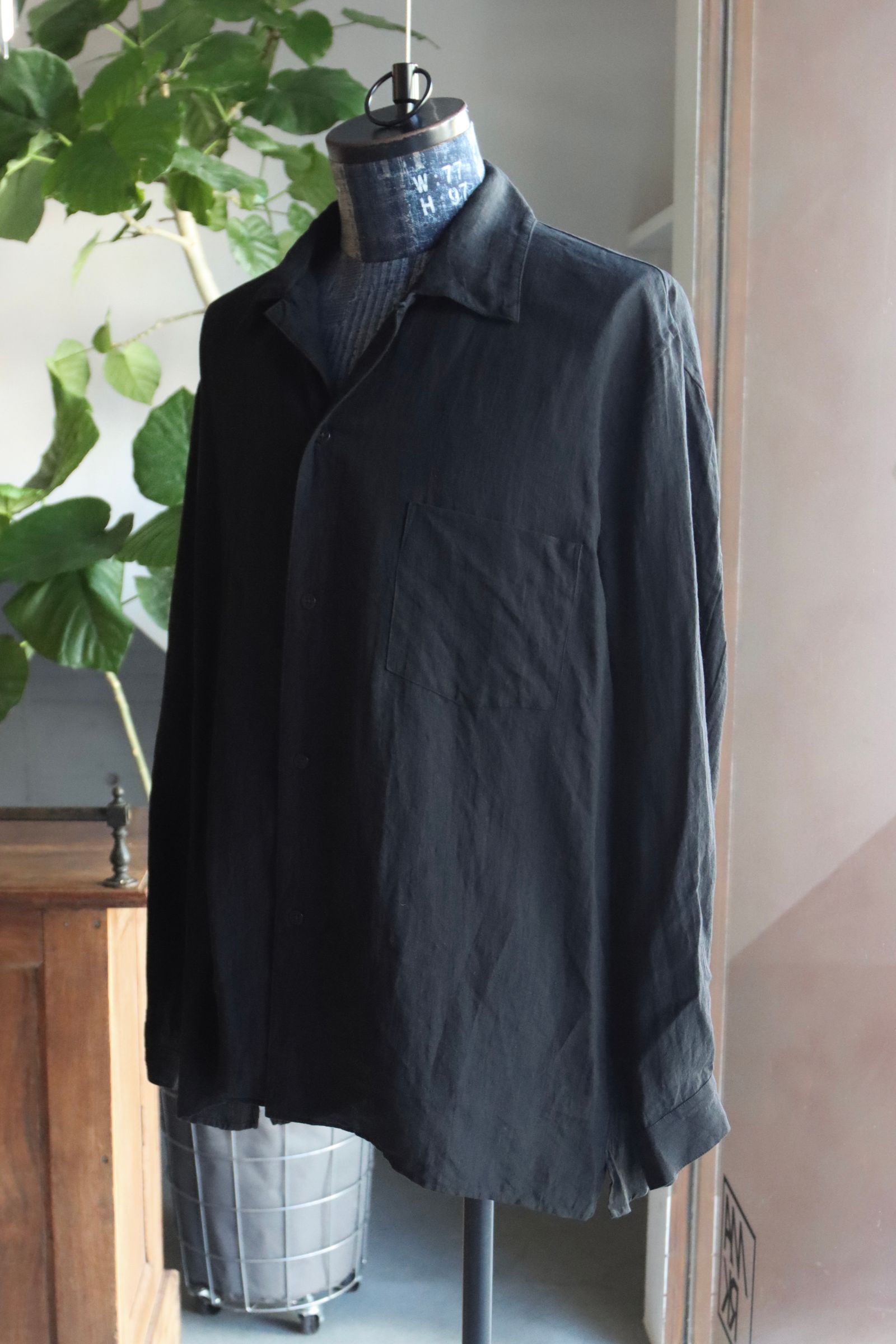 blurhms 25FW Linen Open-collar Shirt L/S(BHS25F020)black