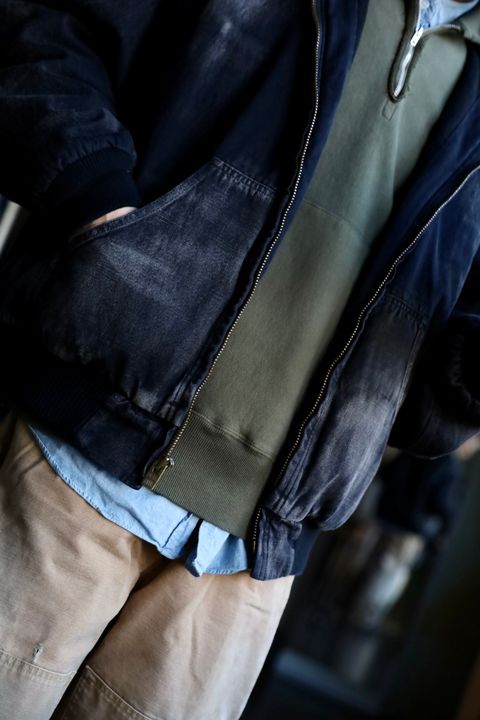 A.PRESSE Vintage Half Zip Sweat Hoodie"OLIVE"スタイル2025.1.25.