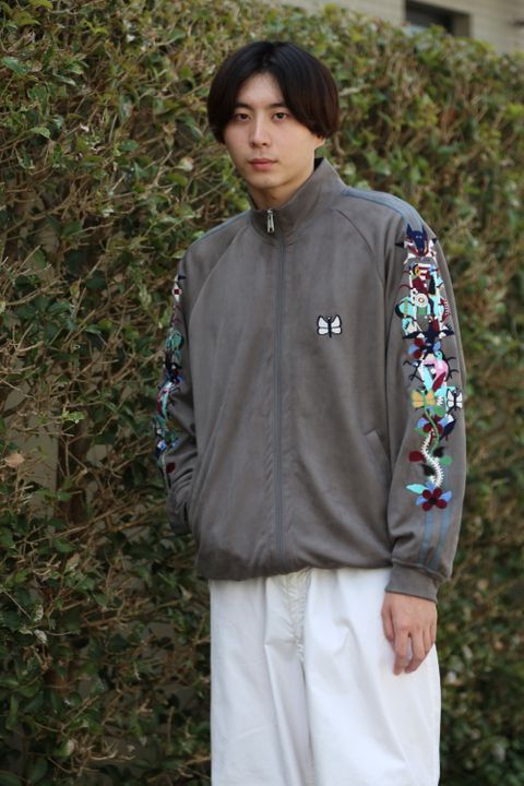 doublet CHAOS EMBROIDERY SUEDE TRACK JACKET "GRAY"style.2020.8.9.