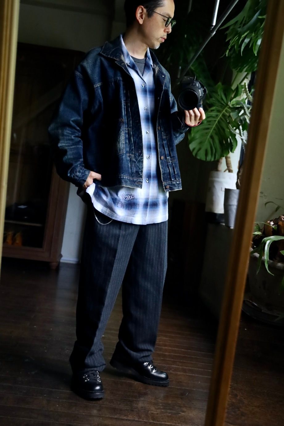 BOW WOW バウワウ RAYON CHECK SHIRTS REPAIRED(BW242-RCSR)BLUE×WHITE REPAIRED