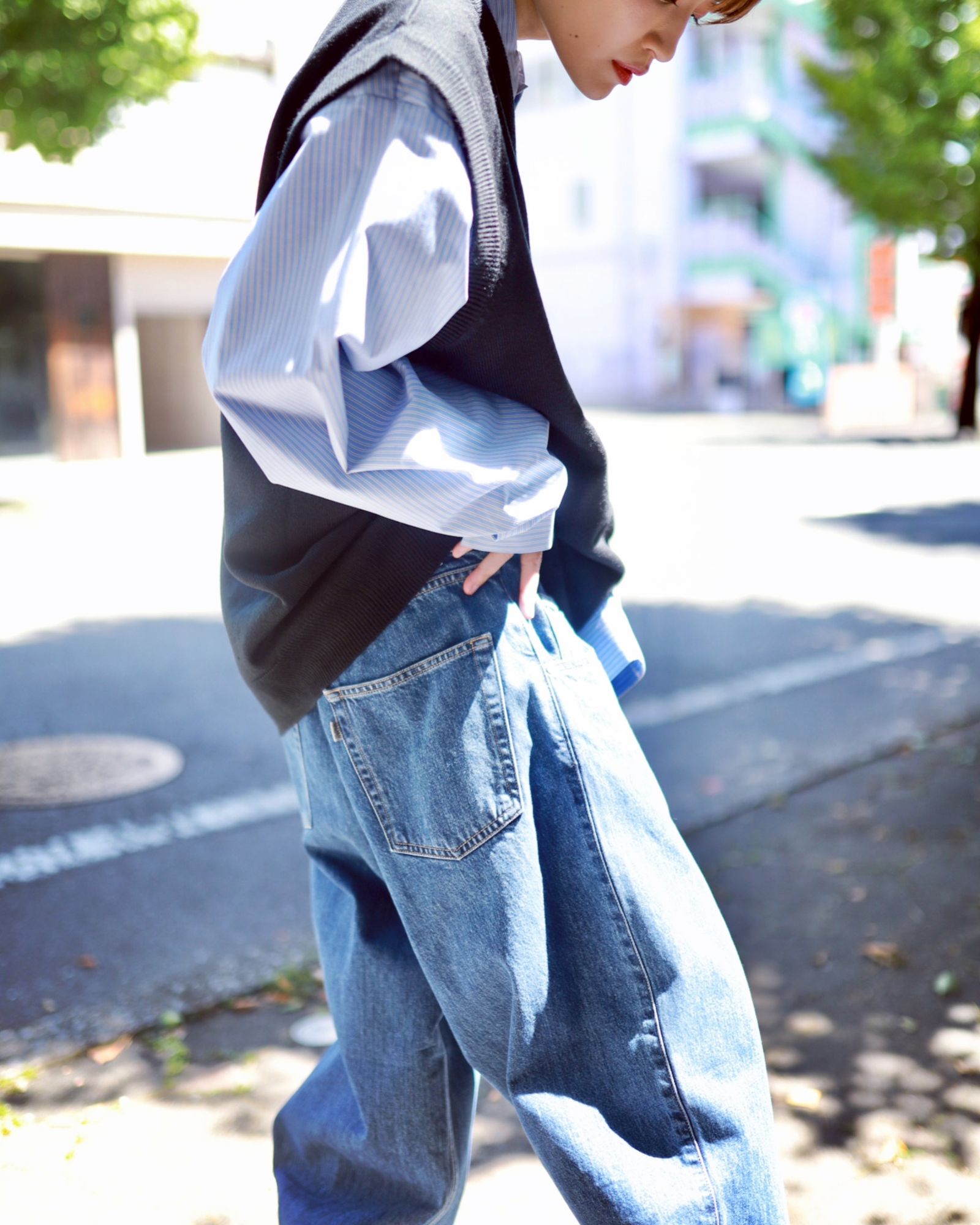 セダンオールパーパス23FW OVAL LOGO WORK SHIRT(SD23F-SH01)BLUE STRIPE