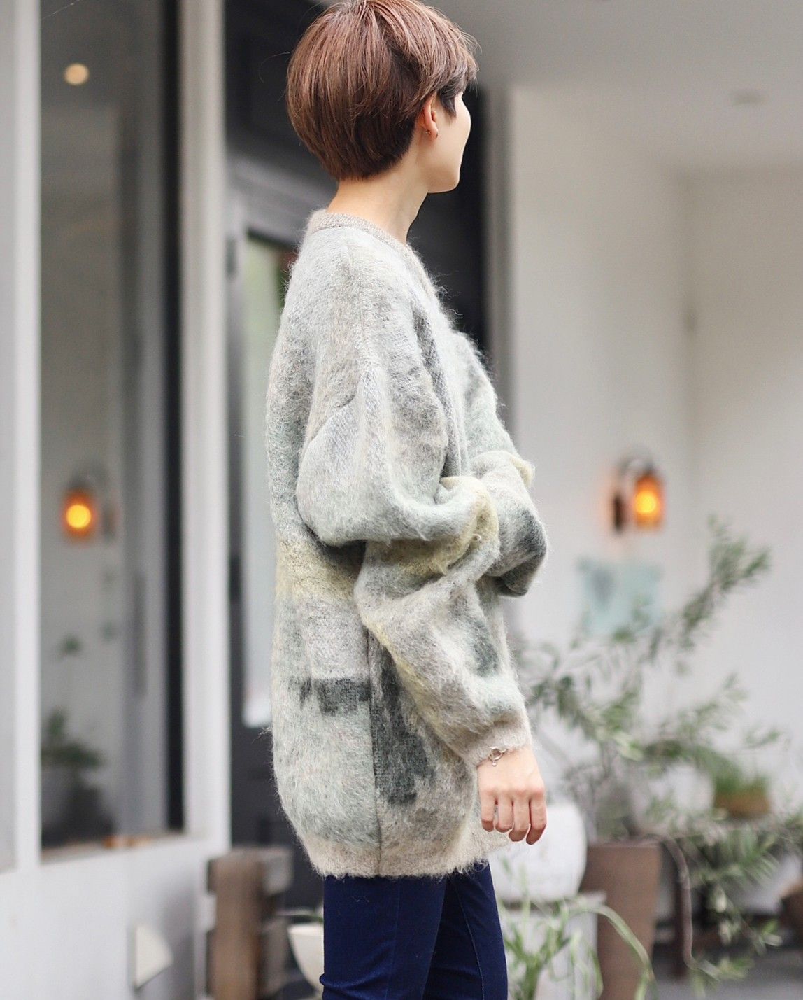 YOKE MOHAIR JACQUARD CREWNECK SWEATER-