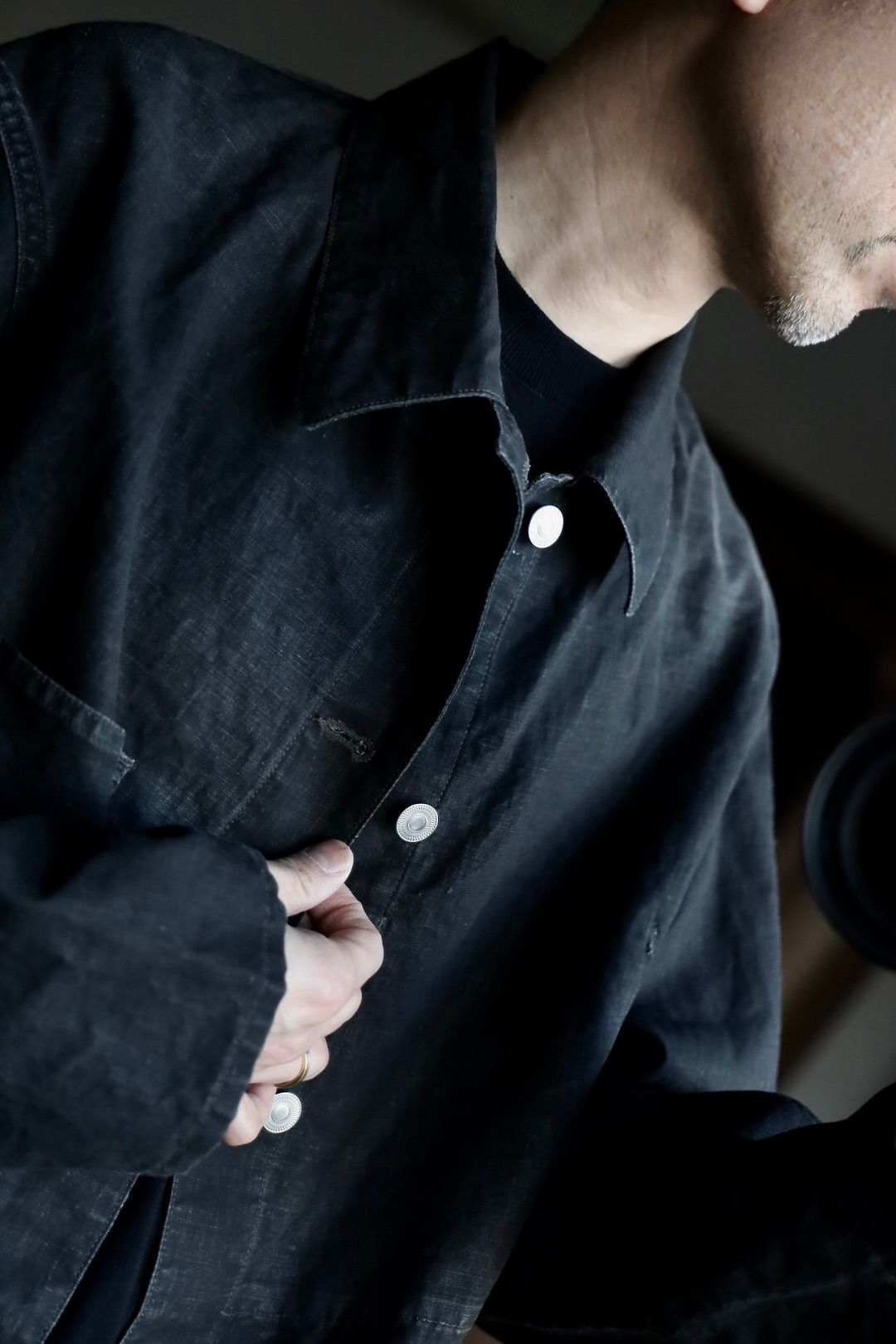 ジャケット・アウター Apresse vintage black linen coverall 3 A.PRESSE - アプレッセ Vintage Black Linen Coverall (25SAP-01