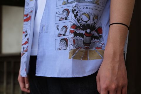 JUNYA WATANABE CDG MAN Dr.スランプアラレちゃん綿シャンブレーツイルプリント半袖シャツ style.2021.3.7.