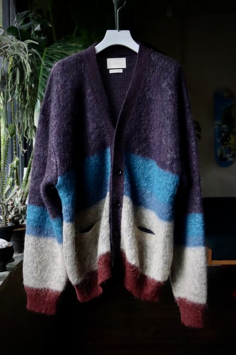 ヨーク23AW MOHAIR BORDER CARDIGAN(YK23FW0571S)PURPLE