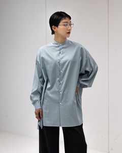 グラフペーパー Women's 26SS  Silicon Poplin Deep Slit Band Collar Shirt(GL261-50184)SMOKE BLUE☆2月28日(土)発売！