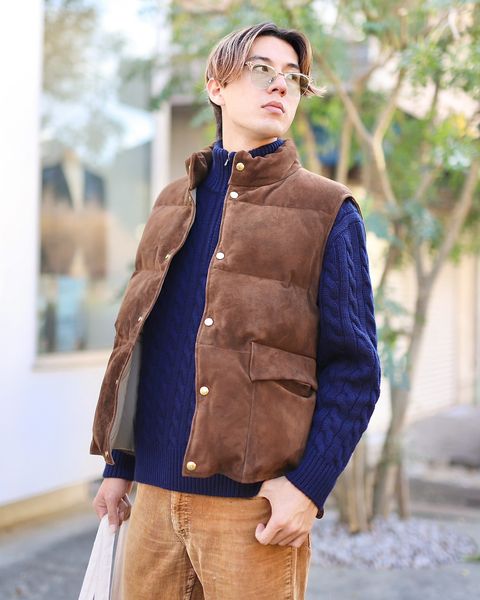 A.PRESSE Cashmere Aran Half Zip Sweaterスタイル
