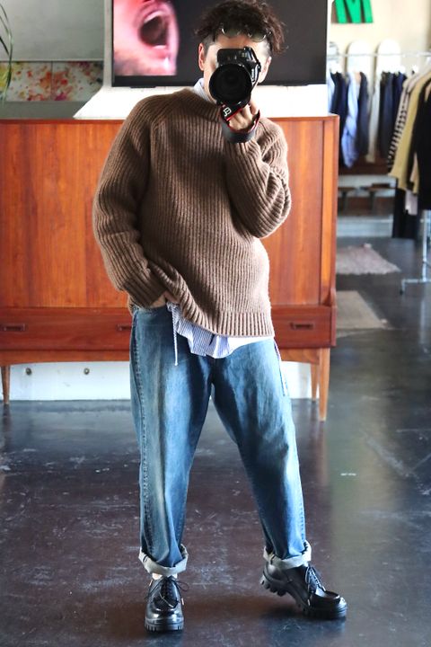 A.PRESSE Fisherman Pullover Sweater"BROWN"style.2021.12.14.