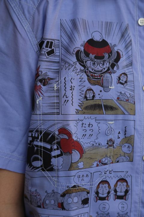 JUNYA WATANABE CDG MAN Dr.スランプアラレちゃん綿シャンブレーツイルプリント半袖シャツ style.2021.3.7.
