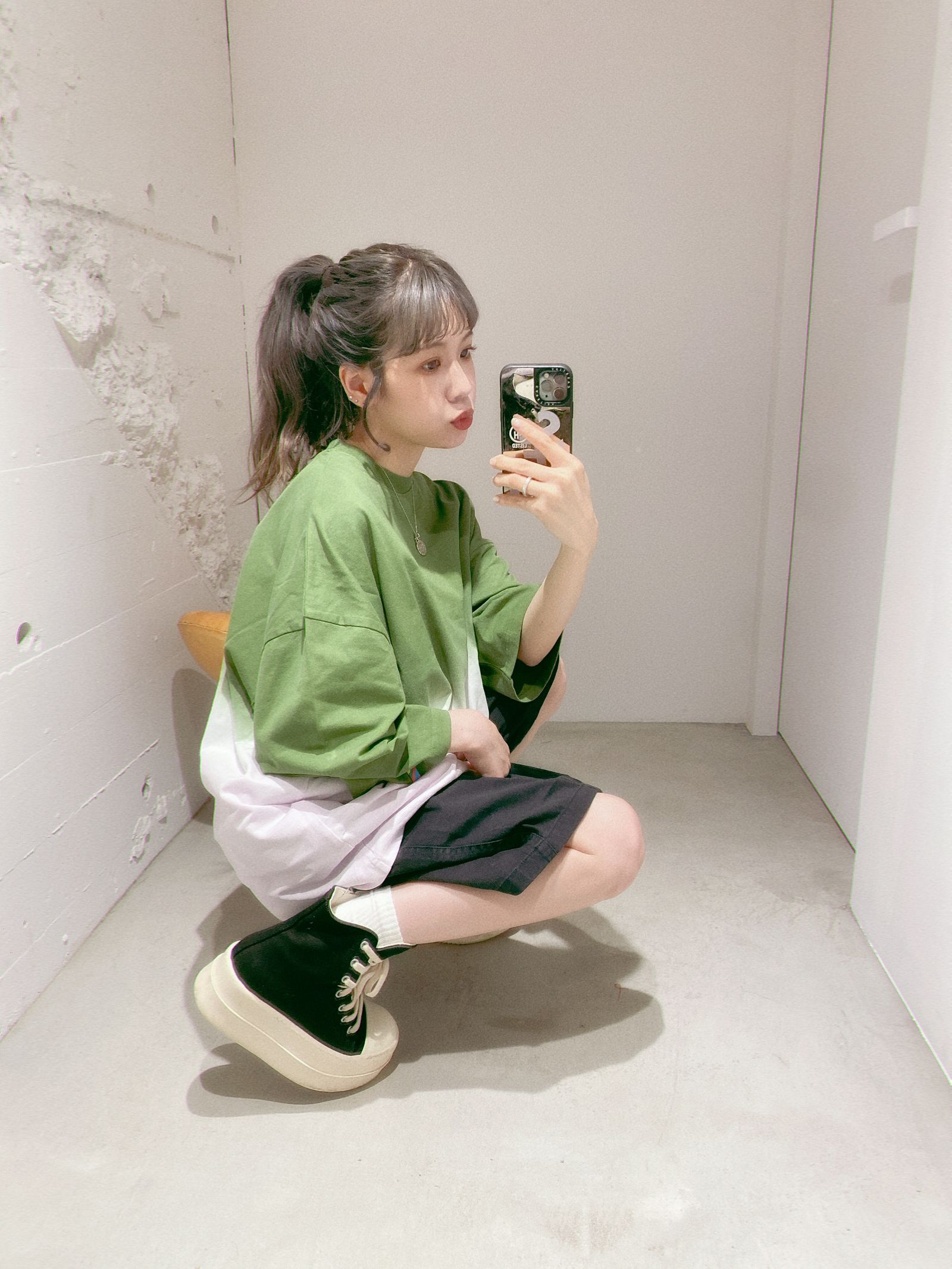 イズネス24SS GRAMICCI for is-ness HORIZON OVERDYE T-SHIRT(1006GRAMICCIT01)GREEN×LIGHT PINK