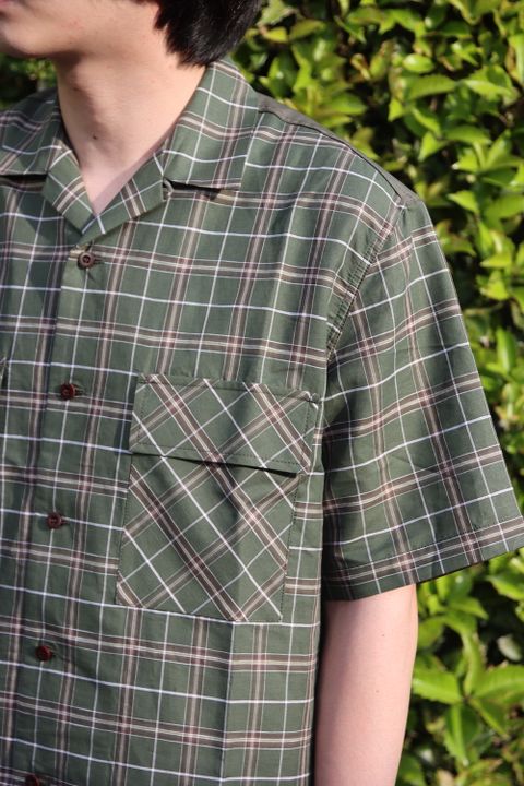 COMME des GARCONS HOMME リネン綿チェック x 綿タイプライター S/S オープンカラーシャツ style.2022.5.6
