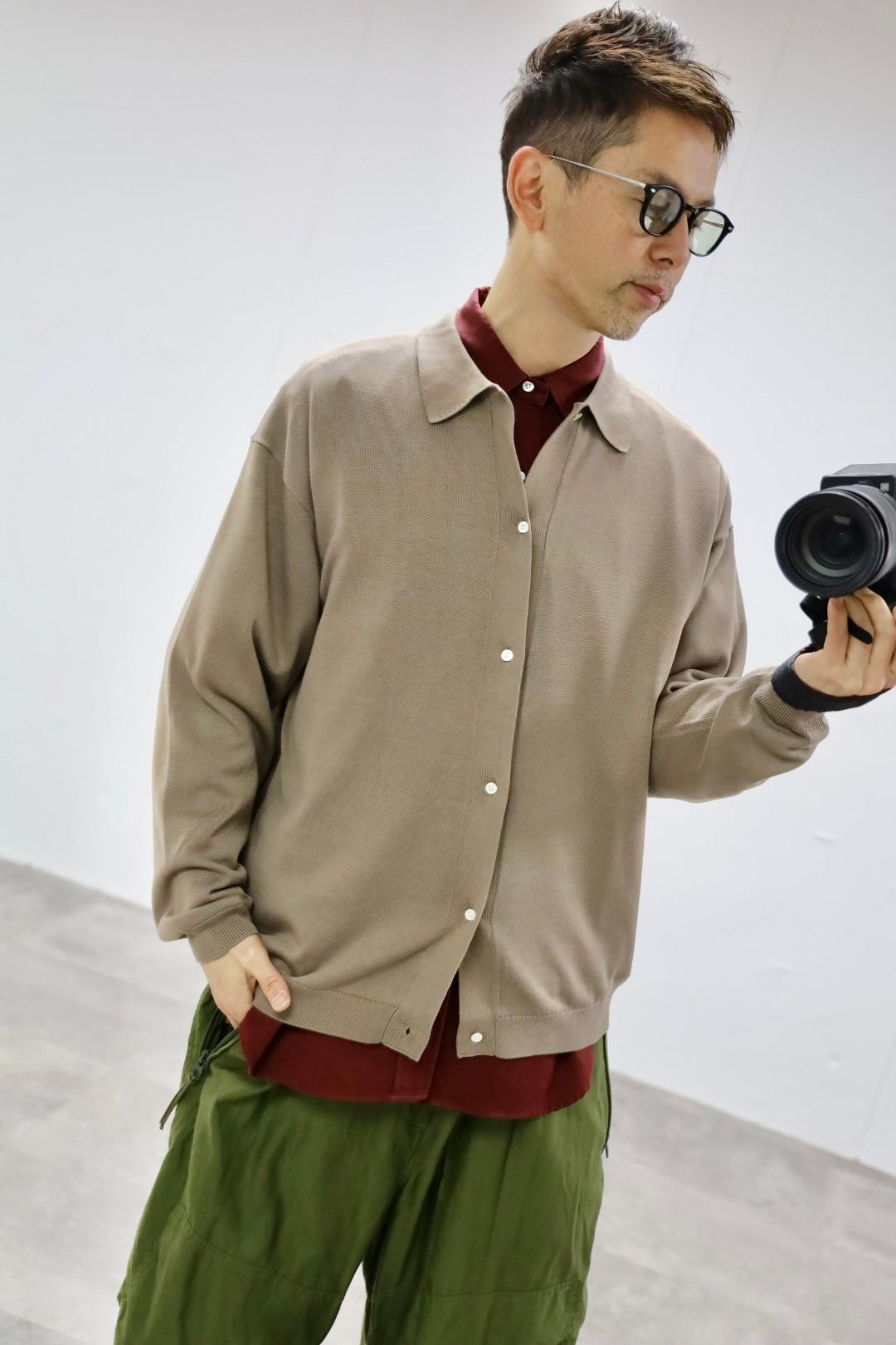 グラフペーパー26SS Suvin High Gauge Knit Oversized L/S Shirts (GU261-80263C)TAUPE☆1月17日(土)発売！