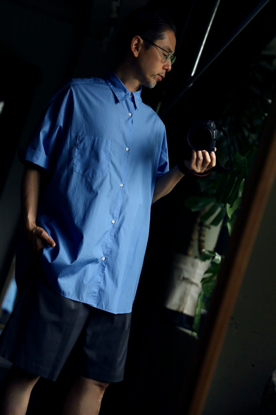 グラフペーパーシャツ Broad S/S Oversized Regular Collar Shirt(GM241-50003B)BLUE