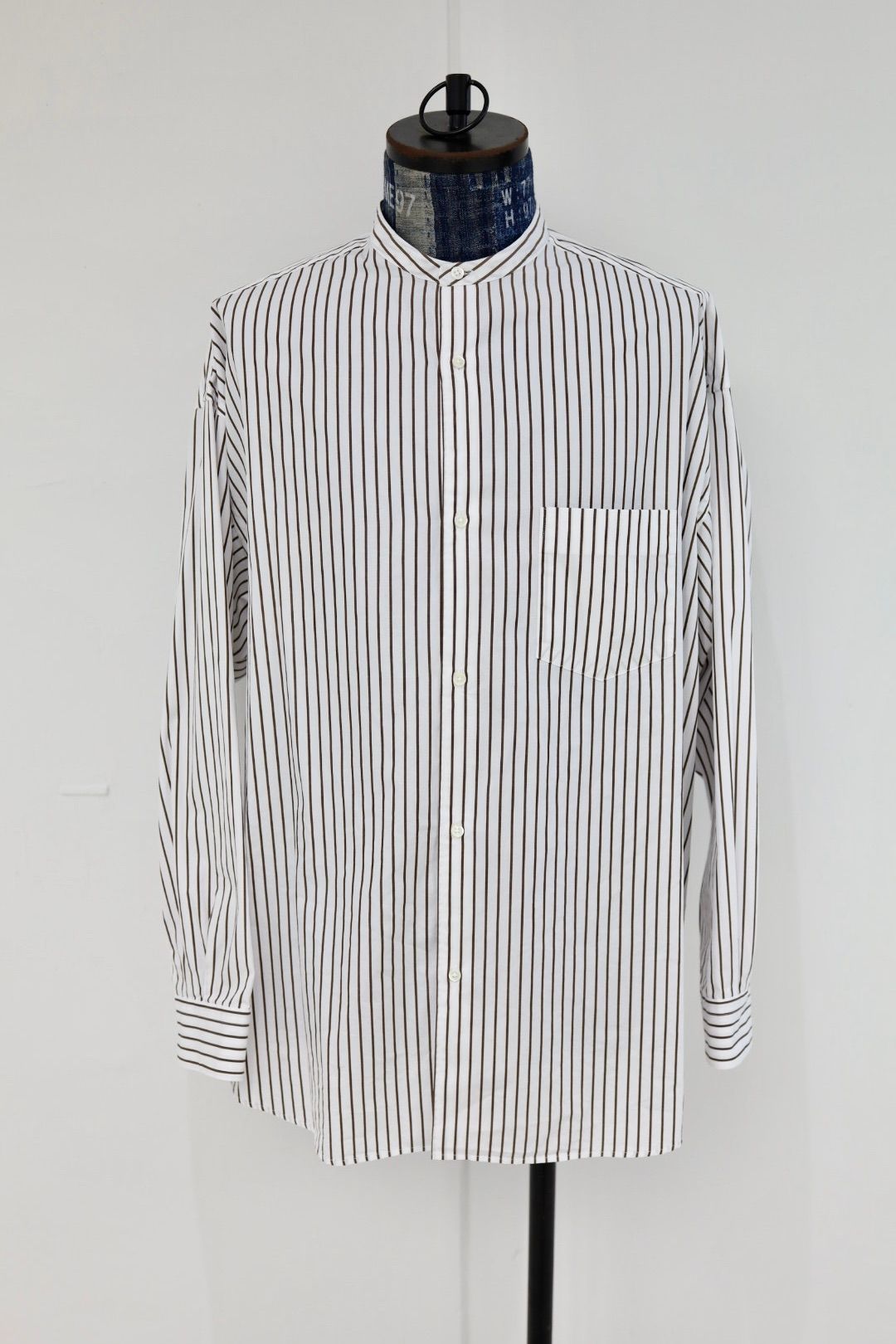 グラフペーパー 25AW SIDOGRAS Stripe L/S Oversized Band Collar Shirt(GM254-50026STB])BROWN STRIPE☆10月25日(土)発売！