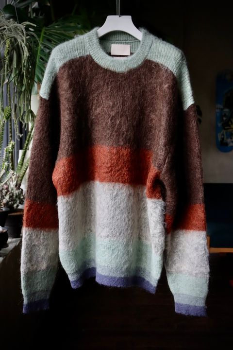 ヨーク23AW MOHAIR BORDER CREWNECK SWEATER(YK23FW0572S)BROWN