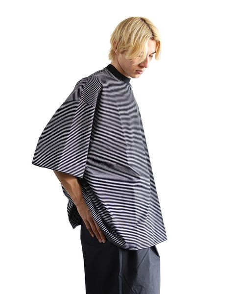 イズネス 24SS BALLOON BORDER SHORT SLEEVE T-SHIRT(Black) style 2024.4.5