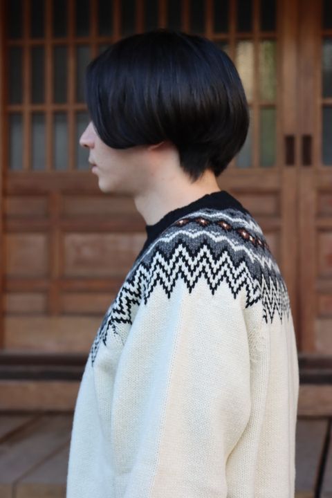 JUNYA WATANABE COMME des GARCONS MAN ウールジャガードニット求心柄"WHITE"style