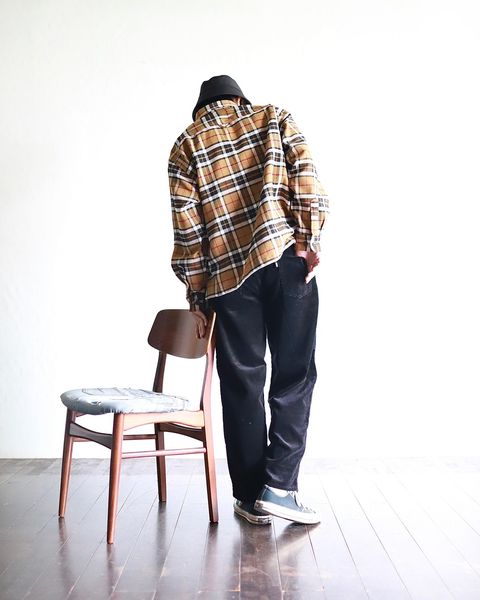 SEDAN ALL-PURPOSE FW23 Tech Tweed CPO Shirt "Yellow Orcher Plaid"スタイル