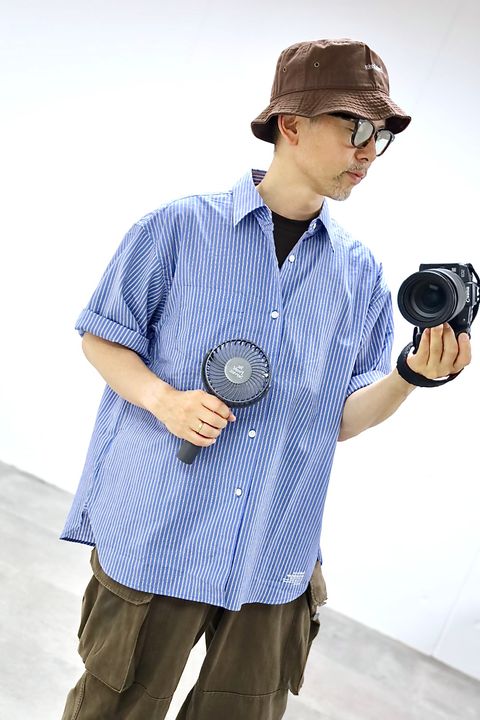 FreshService 26SS HRAFTeX® S/S STRIPE SHIRT"BLUE STRIPE"スタイル