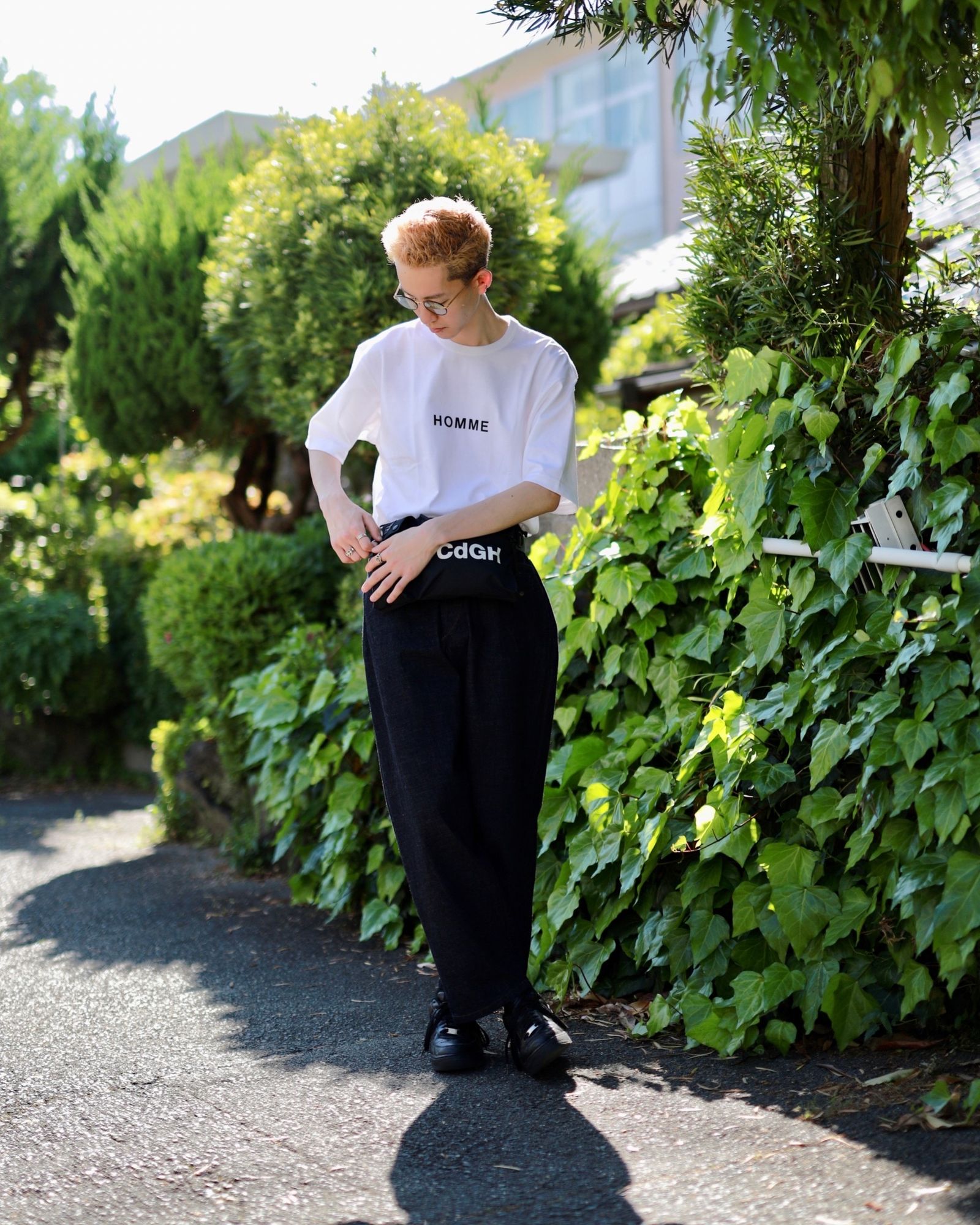 COMME des GARCONS HOMME コムデギャルソンオム23SS 綿度詰天竺ロゴプリントTシャツ スタイル