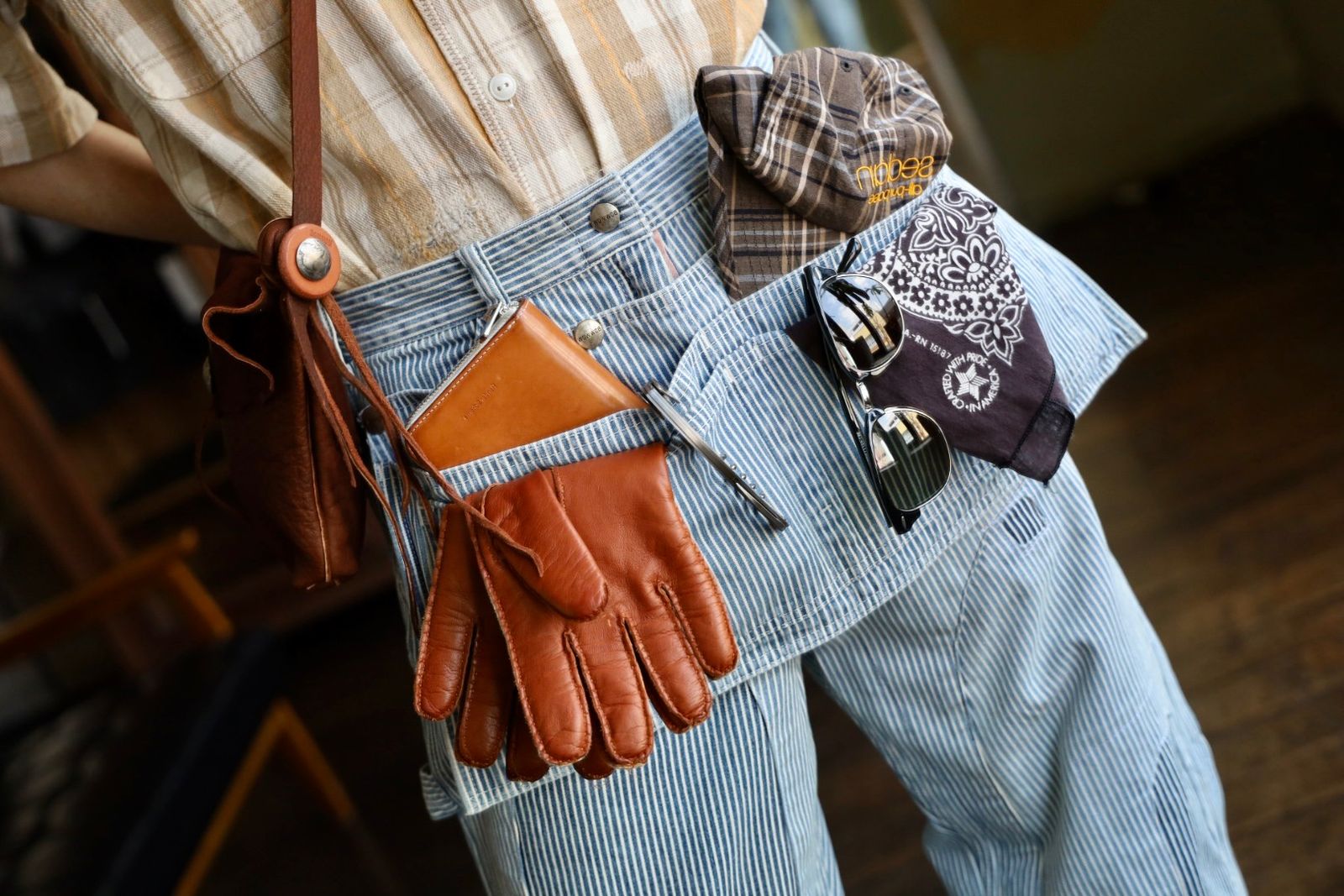 BOW WOW バウワウ HICKORY PAINTER PANTS with SEPARATE APRON(BW251-HPPA)HICKORY STRIPE AGING