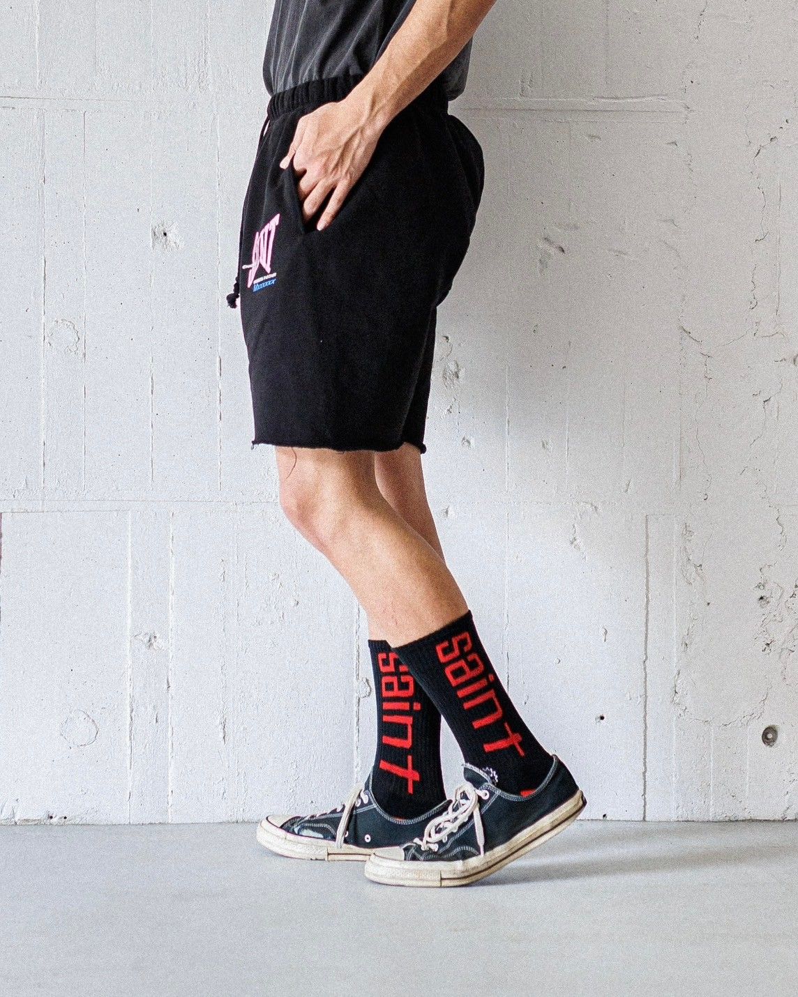 セントマイケル25SS スウェットショーツRIBON SAINT SWEAT SHORTS(SM-HR8-0000-059)BLACK