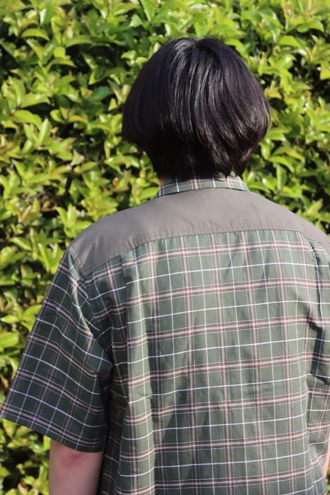 COMME des GARCONS HOMME リネン綿チェック x 綿タイプライター S/S オープンカラーシャツ style.2022.5.6