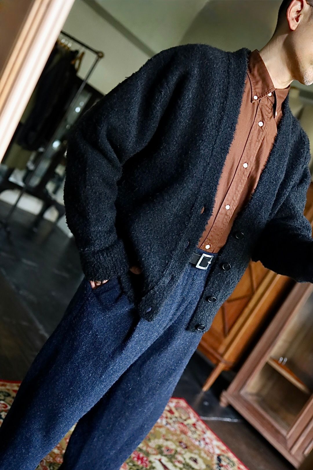 アプレッセ 2025 STYLE2 Cashmere Mole Yarn Cardigan(25AAP-03-19)CHARCOAL
