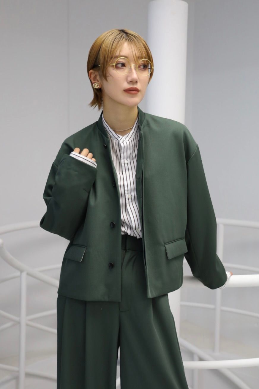 グラフペーパー Women's  25AW Techno Wool Nylon Stand Collar Short Jacket(GL253-20317)GREEN