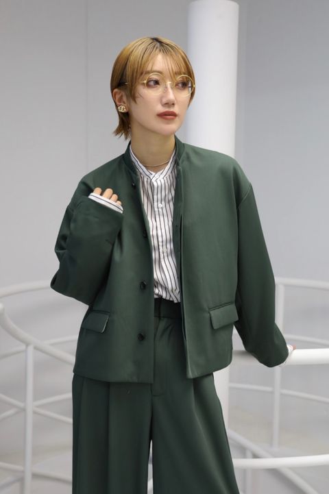グラフペーパー Women's  25AW Techno Wool Nylon Stand Collar Short Jacket(GL253-20317)GREEN