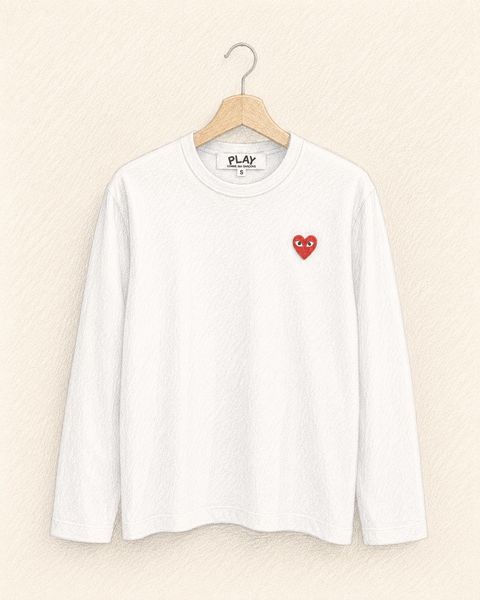 PLAYプレイコムデギャルソン ワンポイントロングスリーブTシャツ(WHITE×REDHEART)☆新作発売！