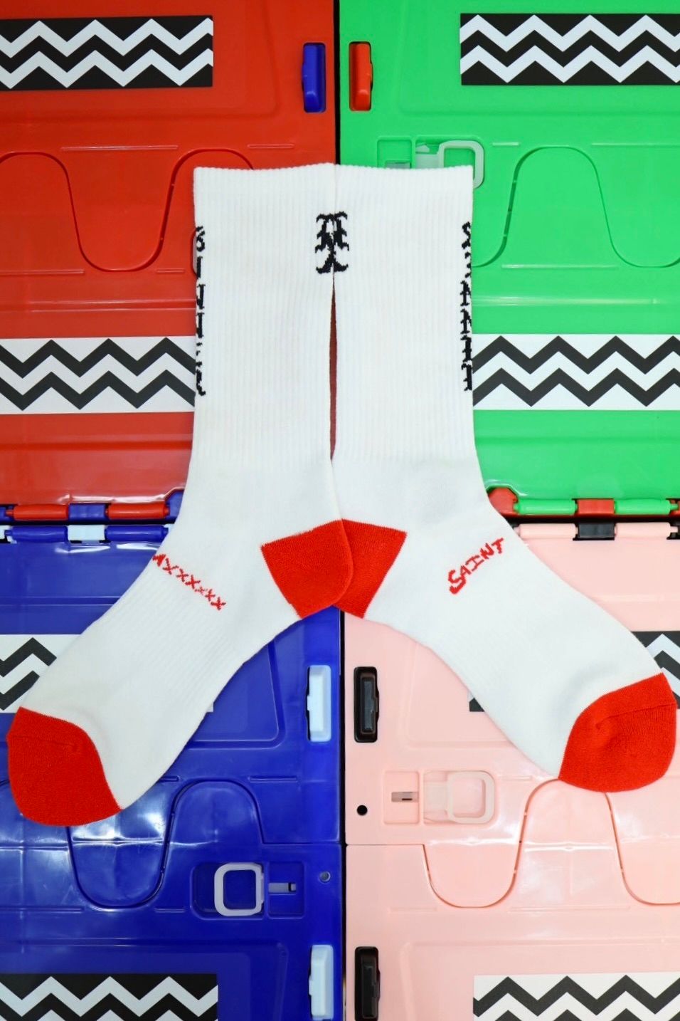 セントマイケル 26SS SAINT SOCKS(SM-MK8-0000-106)WHITE×RED☆4月11日(土)発売！