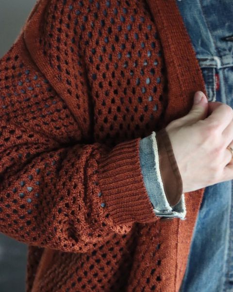 YOKE MESHED KNIT CARDIGAN"ORANGE"style.2022.2.21.