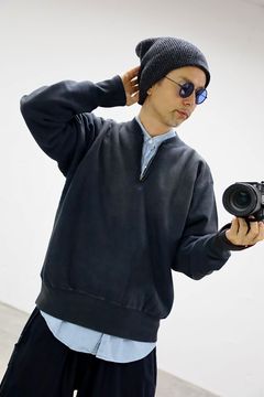 A.PRESSE Vintage Half Zip Rib Collar Sweatshirt"BLACK"スタイル2025.10.7.