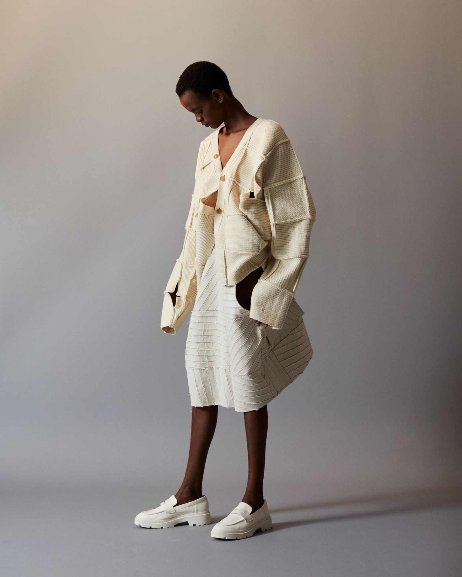 YOKE - ヨーク24SS PATCHWORK RIB BUTTONED CARDIGAN