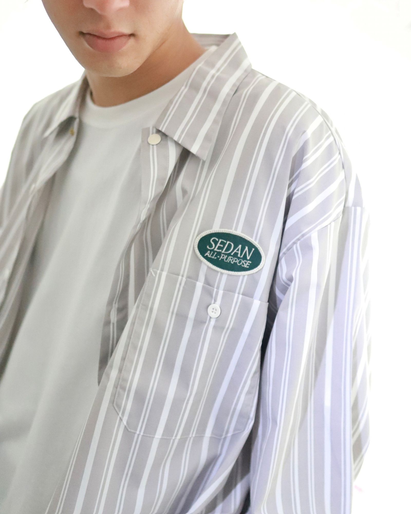 セダンオールパーパス23FW OVAL LOGO WORK SHIRT(SD23F-SH01)GREY STRIPE