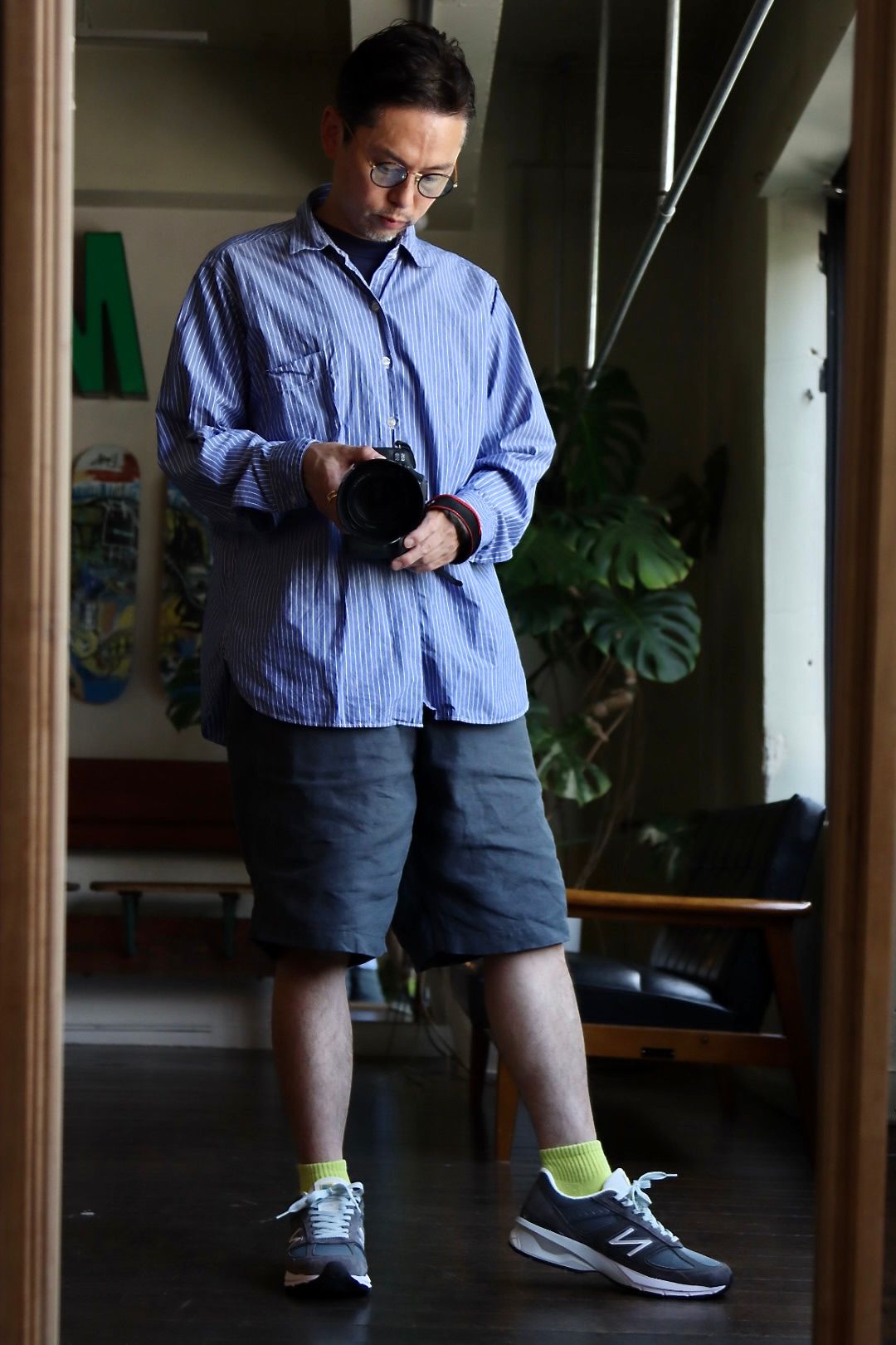 グラフペーパー 22SS Linen Baggy Shorts"GRAY"スタイル.2022.6.02.
