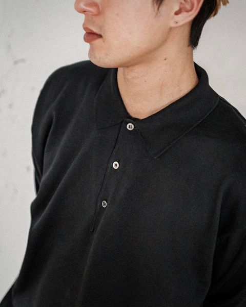 A.PRESSE Cotton Knit L/S Polo Shirts (BLACK)スタイル 2月8日(土)新作発売！