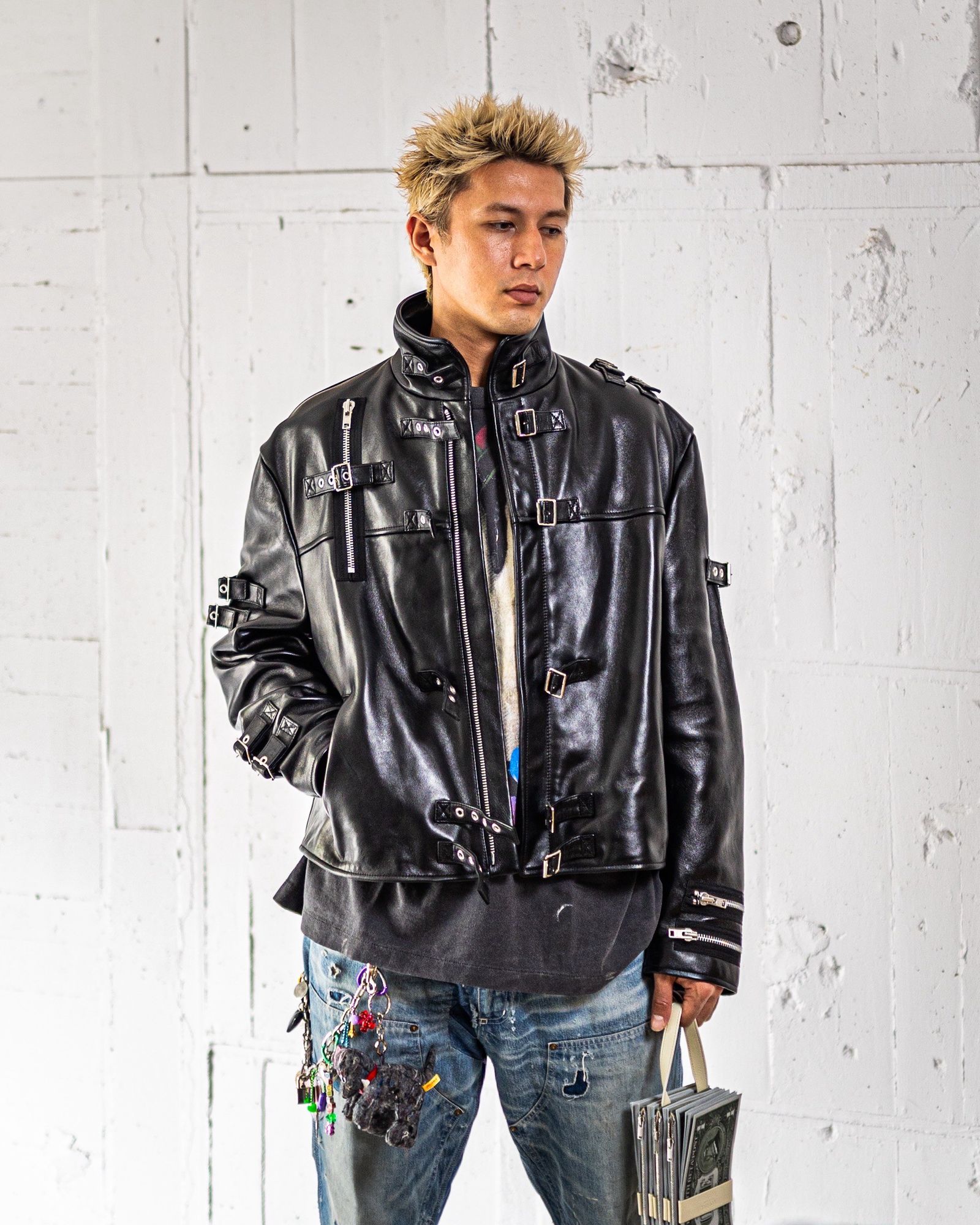 doublet BUCKLE OVERLOAD LEATHER JACKET ミックススタイル