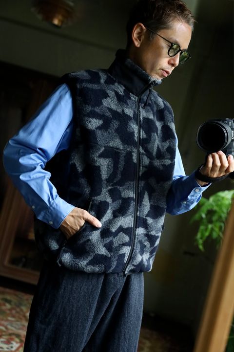 コムデギャルソンオム ウールボアフリースベスト(HR-T017-051)NAVY×GRAY
